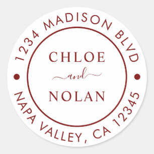 Deep Red Modern Script Return-adres Ronde Sticker
