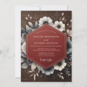 Deep Red Moody Floral Wedding Kaart (Voorkant)