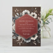 Deep Red Moody Floral Wedding Kaart (Staand voorkant)