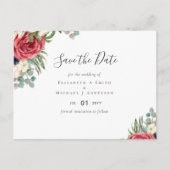 Deep Red Navy Floral Eucalyptus Greenery Wedding Briefkaart (Voorkant)