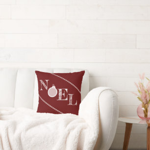 Deep Red Noel Typography Kerstmis Kussen