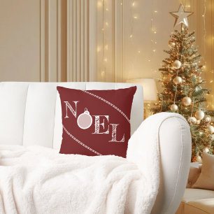 Deep Red Noel Typography Kerstmis Kussen