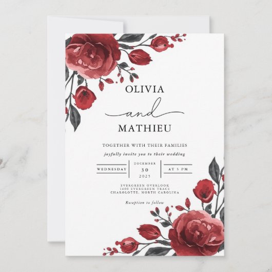 Deep Red Rose Bloom Wedding Kaart (Voorkant)