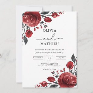 Deep Red Rose Bloom Wedding Kaart