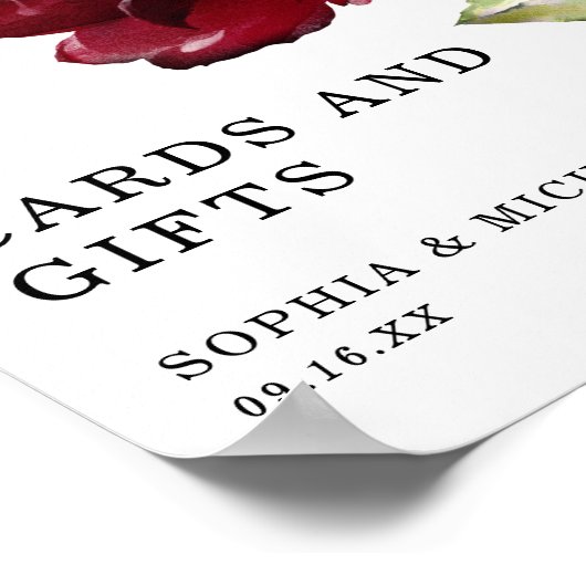 Deep Red Rose Floral Kaarten and Gifts Sign Poster (Hoek)