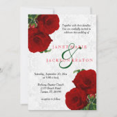 Deep Red Rose Floral Wedding Invitation Kaart (Voorkant)