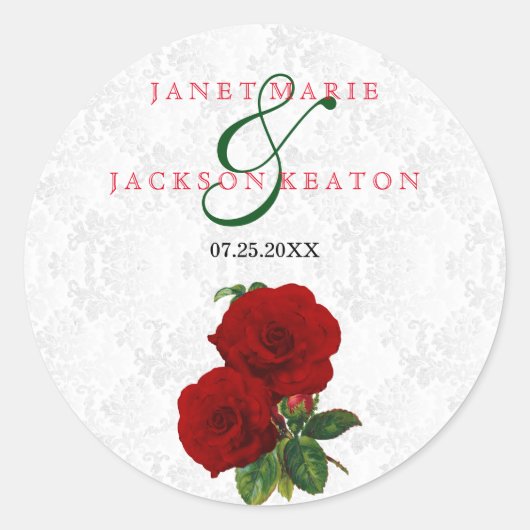 Deep Red Rose Floral Wedding Ronde Sticker (Voorkant)