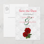Deep Red Rose Floral Wedding - sparen de datum Aankondigingskaart (Voorkant / Achterkant)