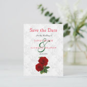 Deep Red Rose Floral Wedding - sparen de datum Aankondigingskaart (Staand voorkant)