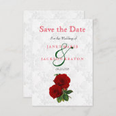 Deep Red Rose Floral Wedding - sparen de datum Save The Date (Voorkant / Achterkant)