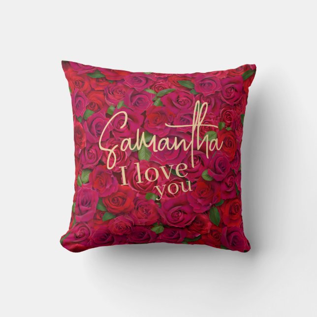 Deep Red Rose Pattern I Love You With Custom Name Kussen (Voorkant)