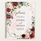 Deep Red Roses Fresh Greenery Gold lijst bruiloft Planner (Voorkant)