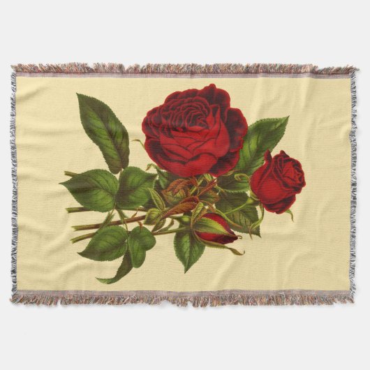 Deep Red Roses Woven Throw Deken (Voorkant)