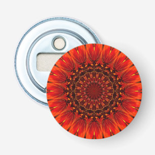 Deep Red Rudbeckia Floral Mandala Button Flesopener
