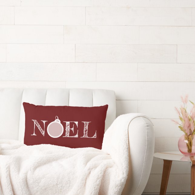 Deep Red Rustic Noel Typography Christmas  Kussen (Bank)