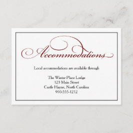 Deep Red Script Wedding Accommodations Detail Kaar Informatiekaartje