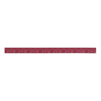 Deep Red Wassail Floral Ribbon Grosgrain Lint