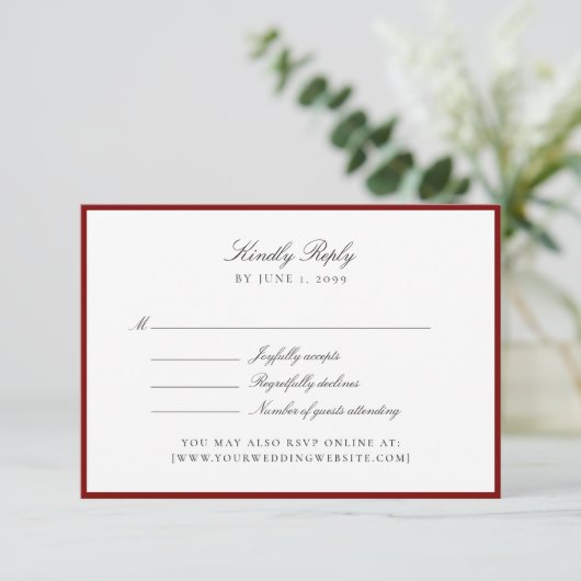 Deep Red Wedding Rsvp card (Debout devant)