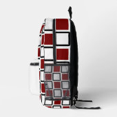 Deep Red & White Backpack – Bold Geometric Squares Bedrukte Rugzak (Rechts)
