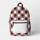 Deep Red & White Backpack – Bold Geometric Squares Bedrukte Rugzak (Voorkant)