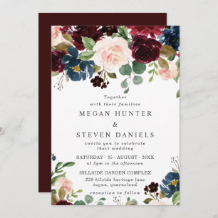 Deep Red Wine Burgundy Blush Navy Weddenschap Kaart