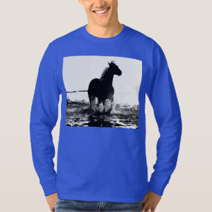 Deep Royal Blue Elegant Modern Running Horse T-shirt