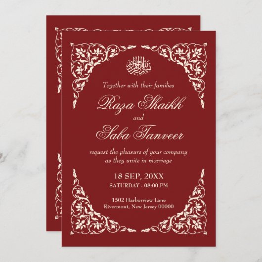 Deep Ruby Islamic Wedding Kaart (Voorkant / Achterkant)