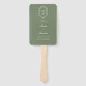 Deep Sage Green Monogram Kreeft Trouwprogramma Handwaaier (Voorkant)