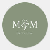 Deep Sage Green Monogram Wedding Envelope Seal Ronde Sticker (Voorkant)