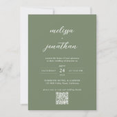 Deep Sage Groen Script Foto QR Code Bruiloft Kaart (Voorkant)