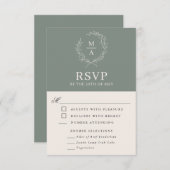 Deep Sage Simple Élégant Monogramme RSVP avec Repa (Devant / Derrière)