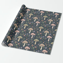 Deep Slate Blue Moody Mushroom Seamless Pattern Cadeaupapier