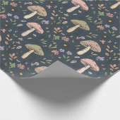 Deep Slate Blue Moody Mushroom Seamless Pattern Cadeaupapier (Hoek)