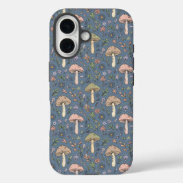Deep Slate Gray Fungi Seamless Pattern Gothic iPhone 16 Hoesje