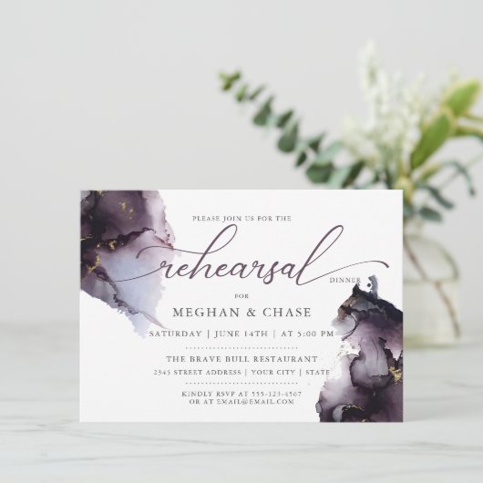 Deep Smoky Paars Gem Geode Uitnodiging (Staand voorkant)