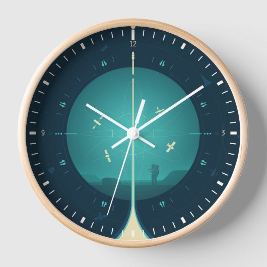 Deep Space Atomic Clock Poster, blauwe versie. (Voorkant)