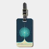 Deep Space Atomic Clock Poster, blauwe versie. Bagagelabel (Voorkant verticaal)