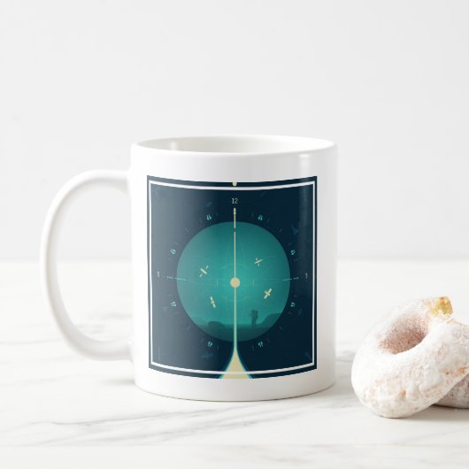 Deep Space Atomic Clock Poster, blauwe versie. Koffiemok (Met donut)