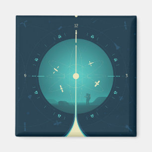 Deep Space Atomic Clock Poster, blauwe versie. Magneet