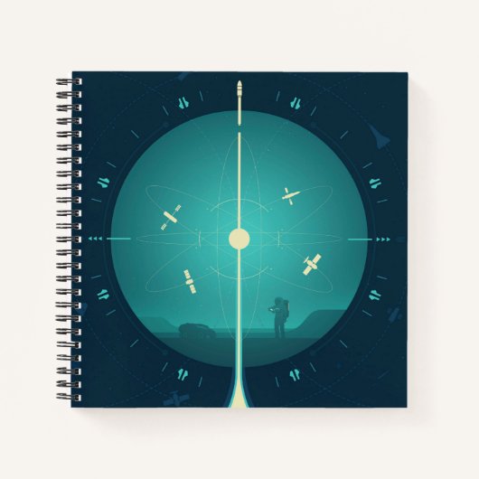 Deep Space Atomic Clock Poster, blauwe versie. Notitieboek (Voorkant)
