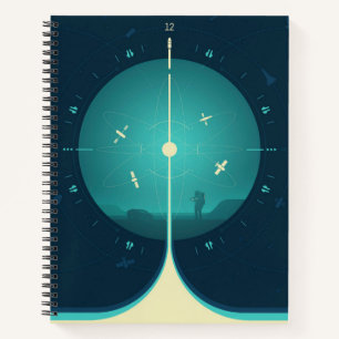Deep Space Atomic Clock Poster, blauwe versie. Notitieboek
