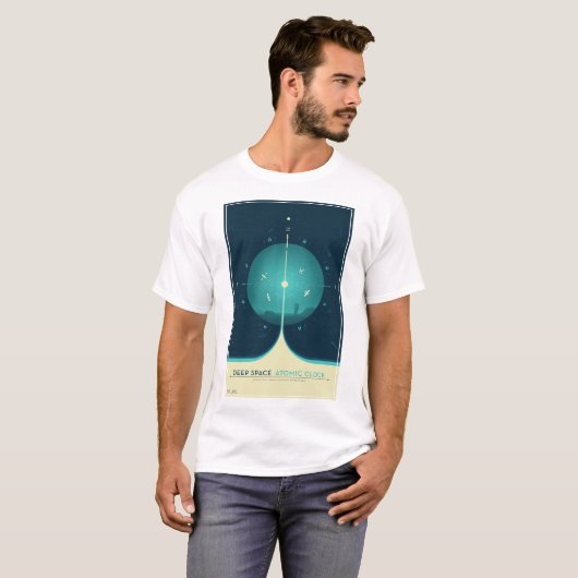 Deep Space Atomic Clock Poster, blauwe versie. T-shirt (Voorkant volledig)