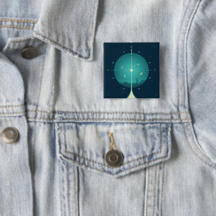 Deep Space Atomic Clock Poster, blauwe versie. Vierkante Button 5,1 Cm