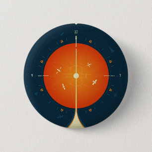Deep Space Atomic Clock Poster, Oranje versie. Ronde Button 5,7 Cm