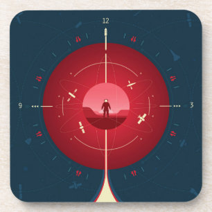Deep Space Atomic Clock Poster, rode versie. Bier Onderzetter