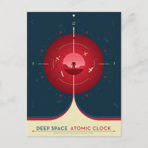 Deep Space Atomic Clock Poster, rode versie. Briefkaart