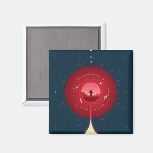 Deep Space Atomic Clock Poster, rode versie. Magneet (Voorkant / Achterkant)