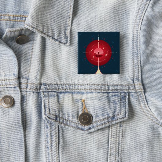 Deep Space Atomic Clock Poster, rode versie. Vierkante Button 5,1 Cm (In situ)