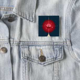 Deep Space Atomic Clock Poster, rode versie. Vierkante Button 5,1 Cm