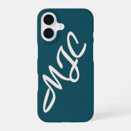 Deep Teal Blue Custom Monogram  iPhone 16 Hoesje
